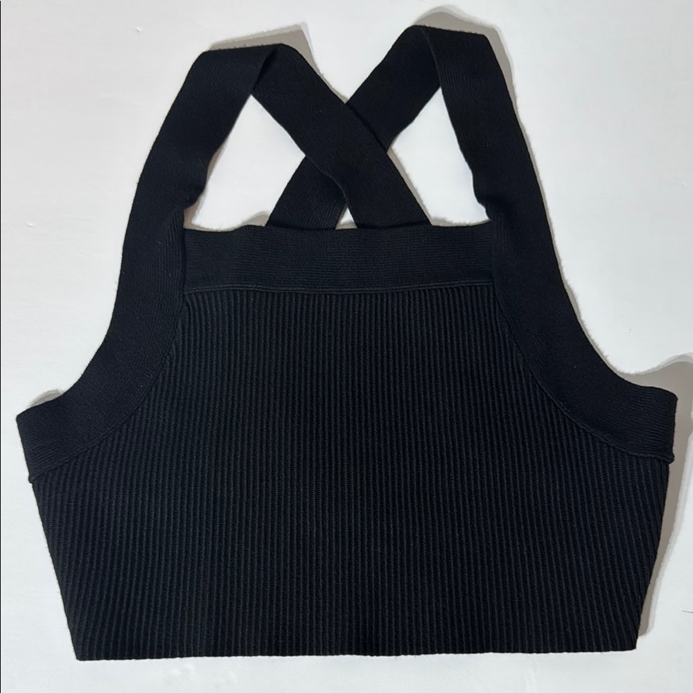 House of Harlow 1960 Black Womens‎ Wide Strap Ribbed Knit Crop Top Size Medium